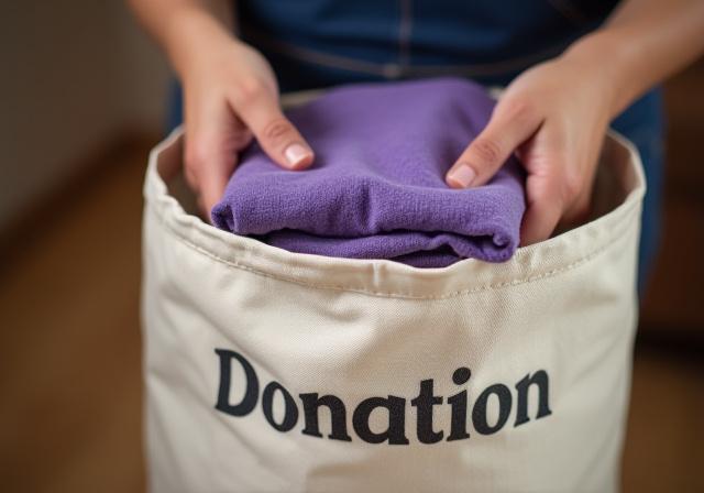 Professional organizer sorting items into donation and keep piles